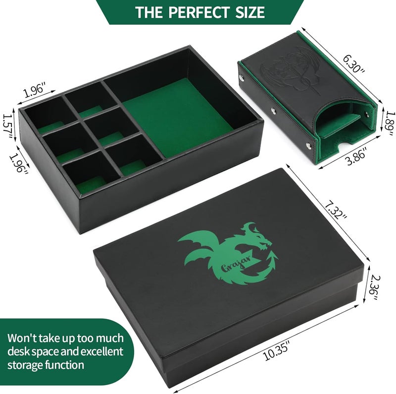 Grajar 3 in 1 Dice Tray with Lid, Portable Dice Box Storage, D&D RPG MTG Table Games (Green) - Image 4